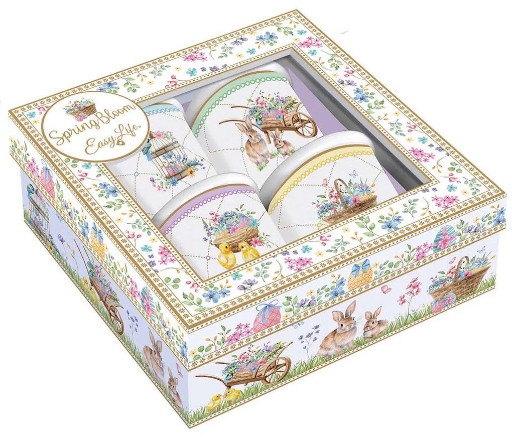 Spring Bloom húsvéti porcelán eszpresszó kávés pohár 4 személyes szett díszdobozban