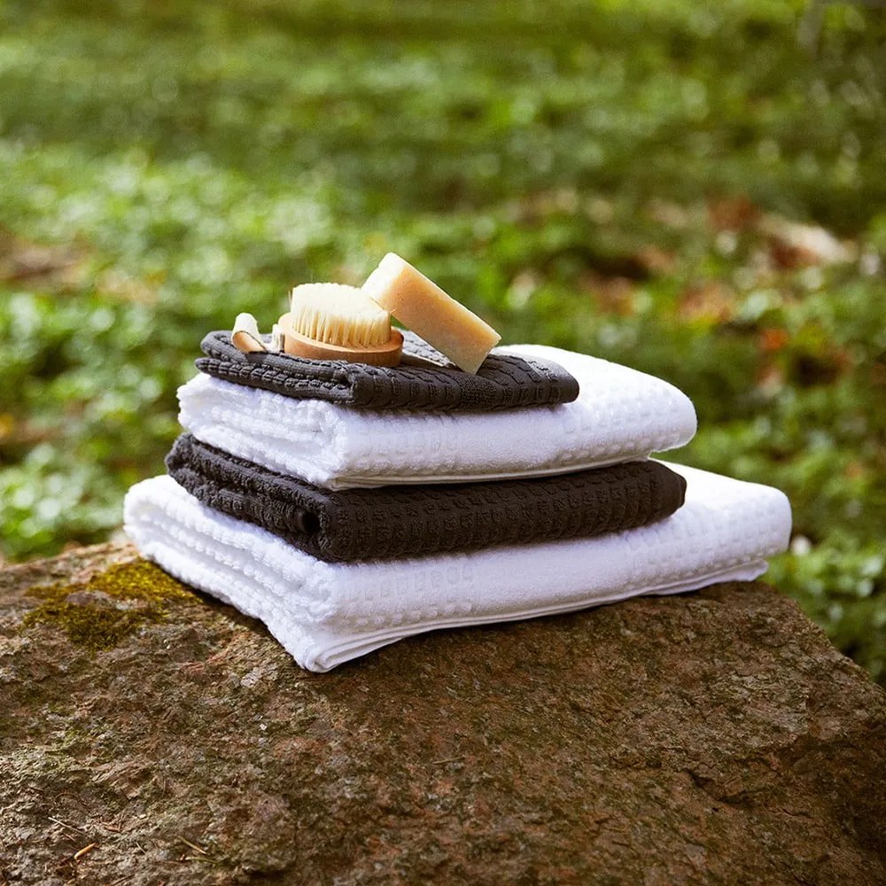 Fehér frottír bio pamut törölköző 50x100 cm Check – JUNA