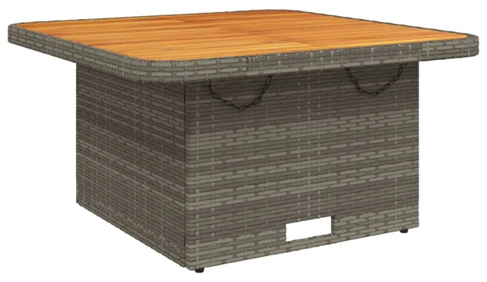 szürke polyrattan és akácfa kerti asztal 80 x 80 x 71 cm