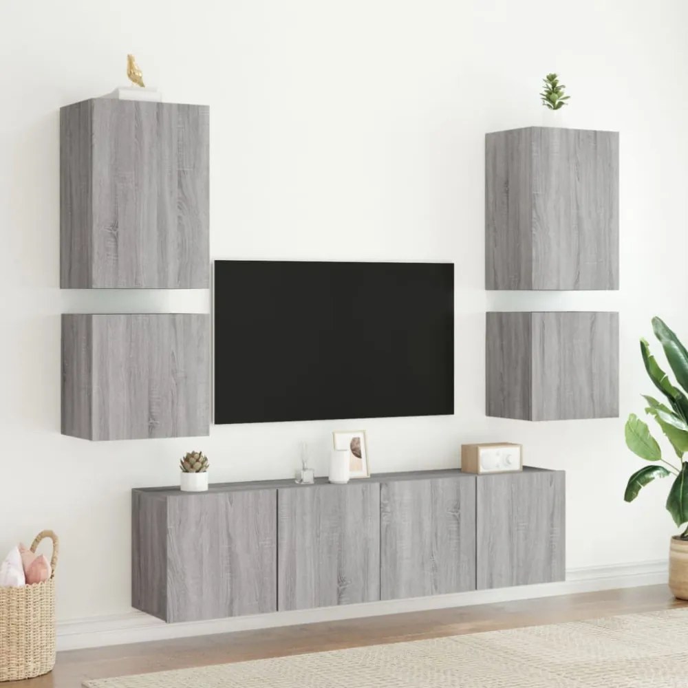 2 db szürke sonoma szerelt fa fali TV-szekrény 40,5x30x40 cm