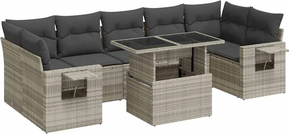vidaXL 8 részes világosszürke polyrattan kerti ülőgarnitúra párnával