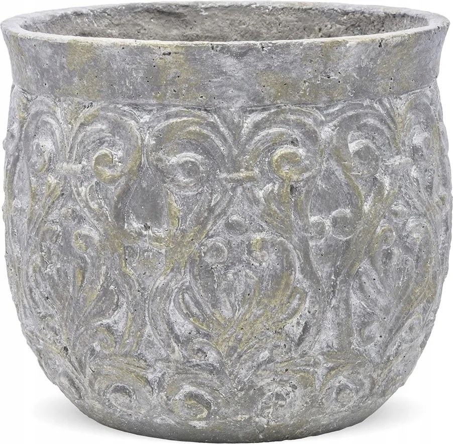 Virágtartó Cement Beton 28x32cm Szürke Arany Díszített 25 30
