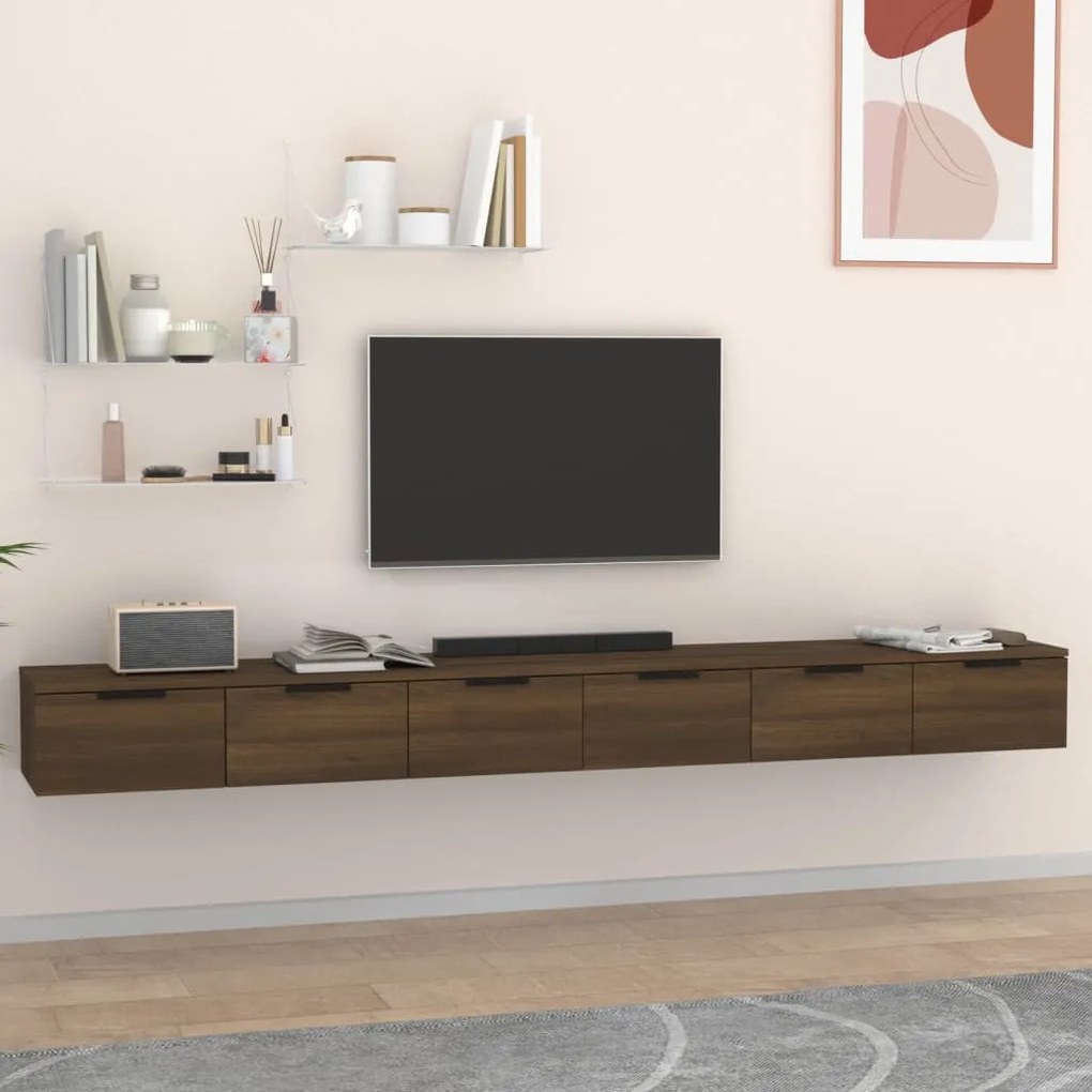 2 db barna tölgy színű szerelt fa faliszekrény 102 x 30 x 20 cm