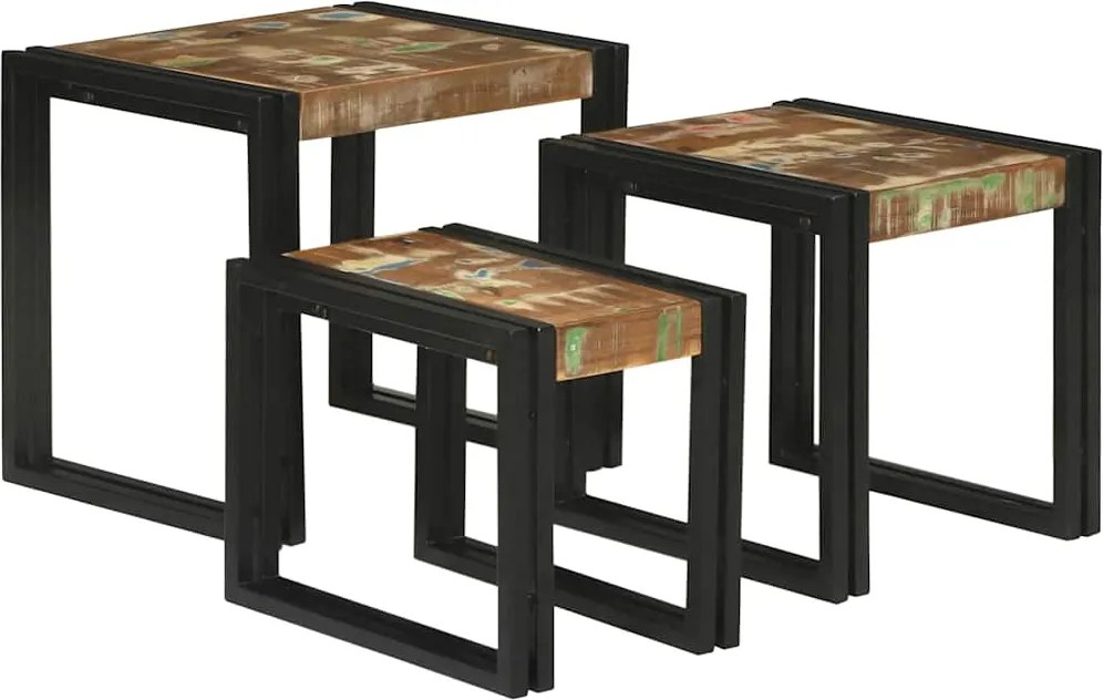 vidaXL Fészekasztal 3 pcs Tömör újrahasznosított fa és fém