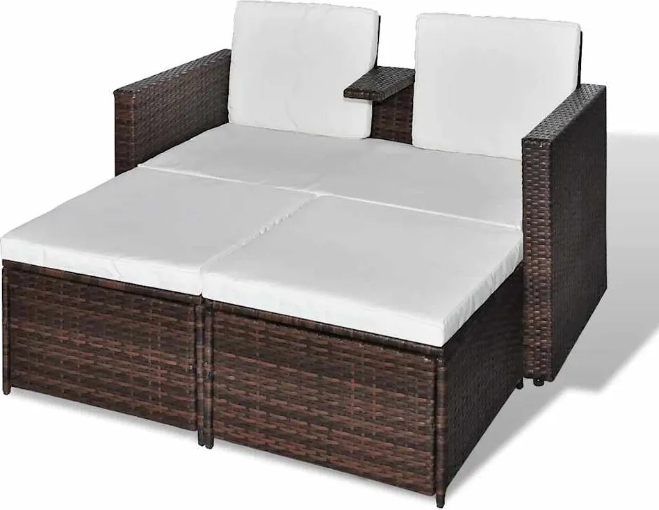 vidaXL 4-részes barna polyrattan kerti bútorszett párnákkal
