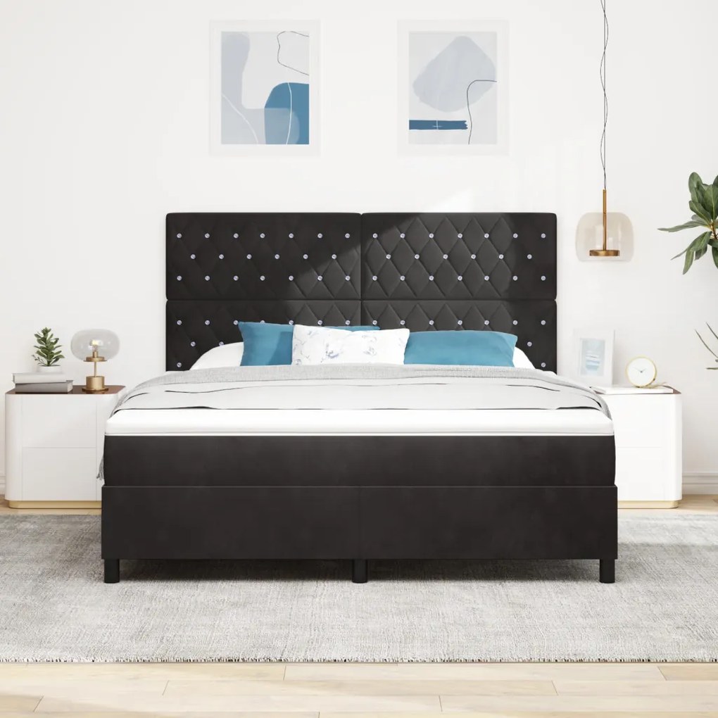 Boxspring Ágy Mattal Fekete Szuper King Bársony