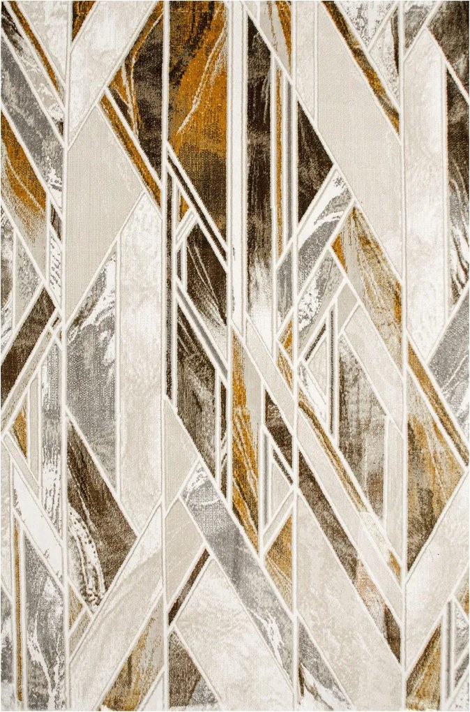 Szobaszőnyeg Csillogó Barna Krém Arany Geometrikus Elisa Minta 160x230 cm