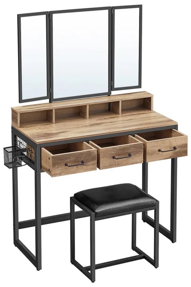 Sminkasztal puffal 28,6x42 cm FLORA barna/fekete