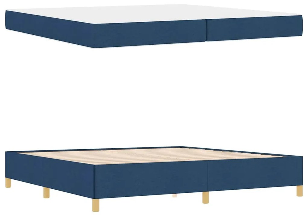 Boxrugós ágy Kék és Sötétkék és Fehér 200 x 200 cm szövet
