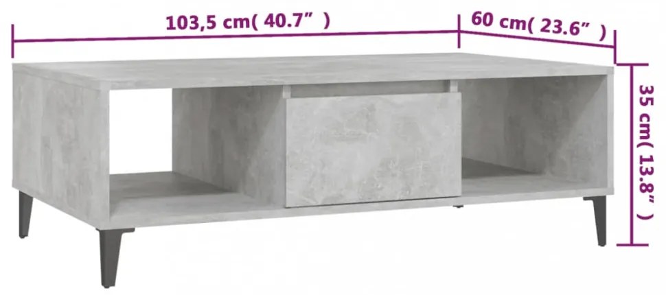 betonszürke szerelt fa dohányzóasztal 103,5 x 60 x 35 cm
