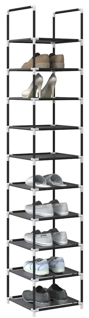 fekete nem szőtt szövetből cipőállvány 10 szintes 33x33x174 cm