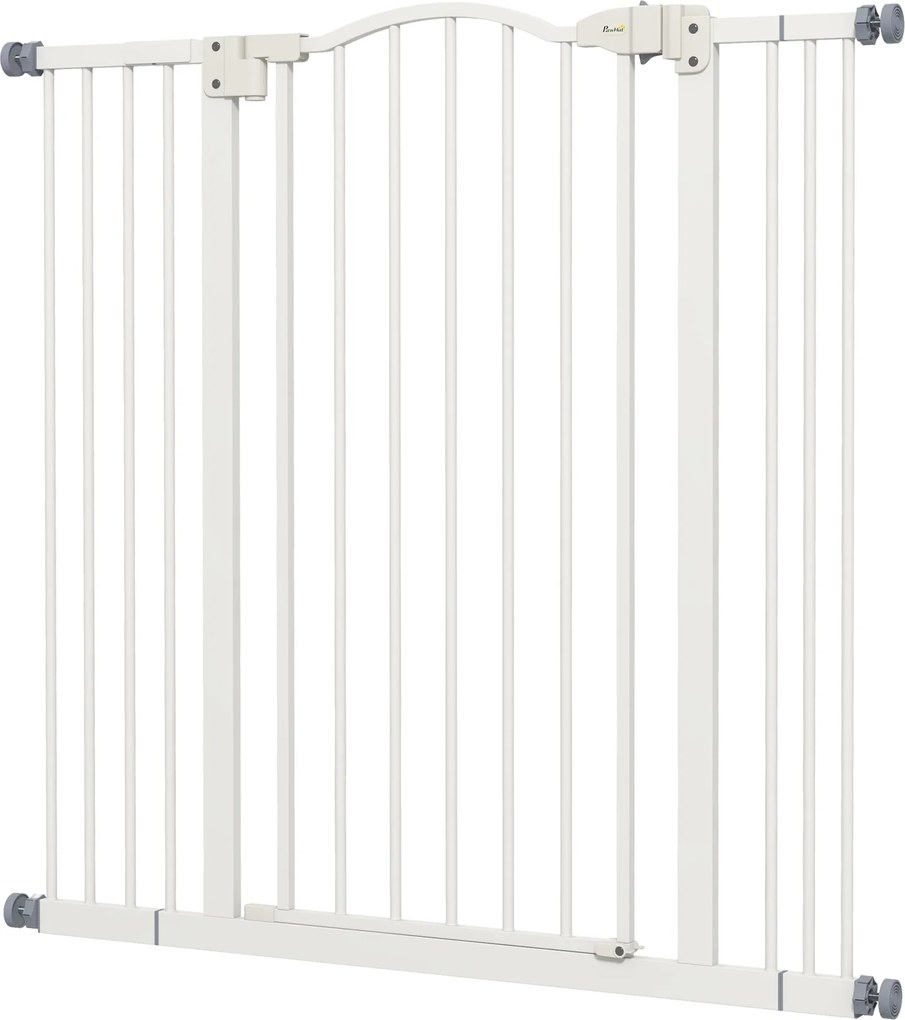 PawHut 94 cm-es Benti Kutyakerítés, Biztonsági Kutyakerítés, Kinyitható Kutyabarrier 74-100 cm-ig, Dupla Zár és Automatikus Záródás Lépcsőkhez és Ajtó