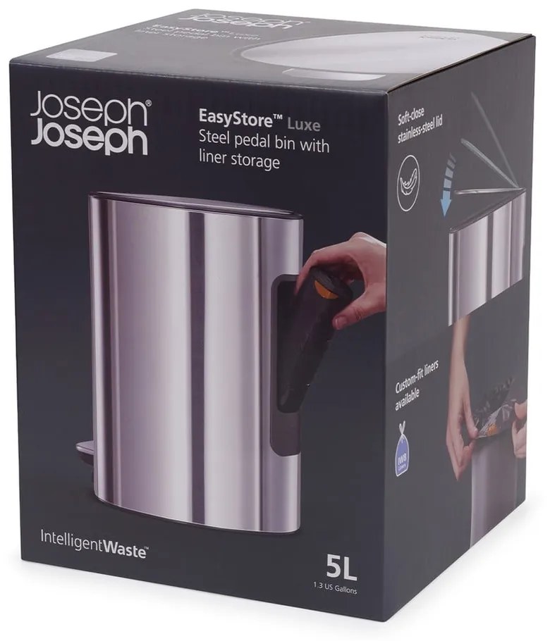 Ezüstszínű műanyag pedálos szemetes 5 l Luxe – Joseph Joseph