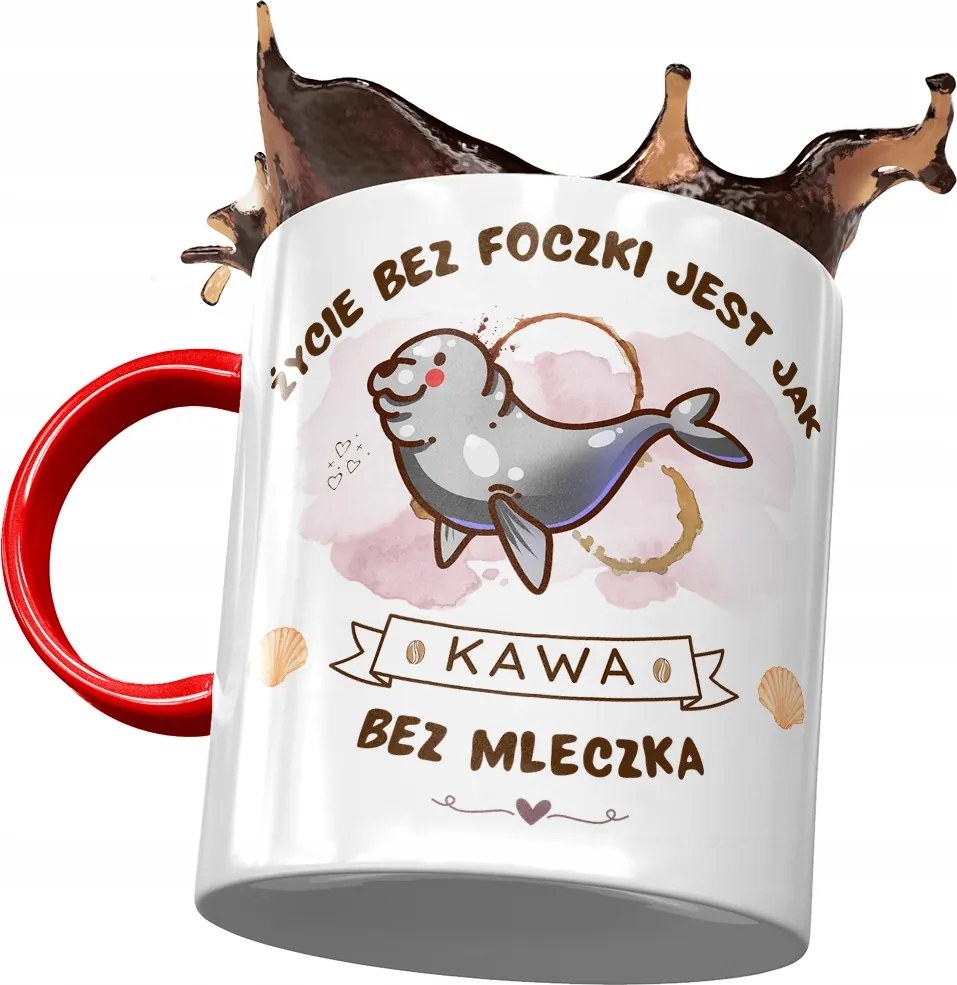 Piros bögre fóka mintával Ajándék fényképpel