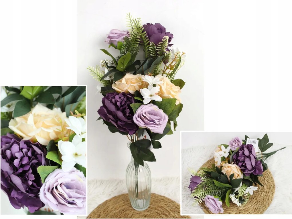 Vegyes csokor Rózsa, Bazsarózsa 46 cm magas, 9 szár (6 virág 9-6 cm)