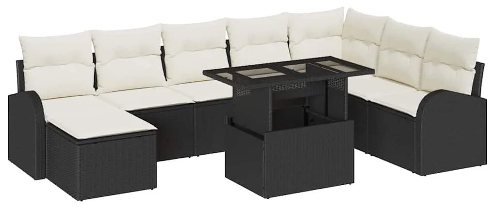 Kerti Kanapé Szett párnával 9 pcs Fekete és krémszínű