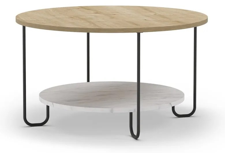 Natúr színű kerek dohányzóasztal tölgyfa dekoros asztallappal ø 80 cm Tonka – Marckeric