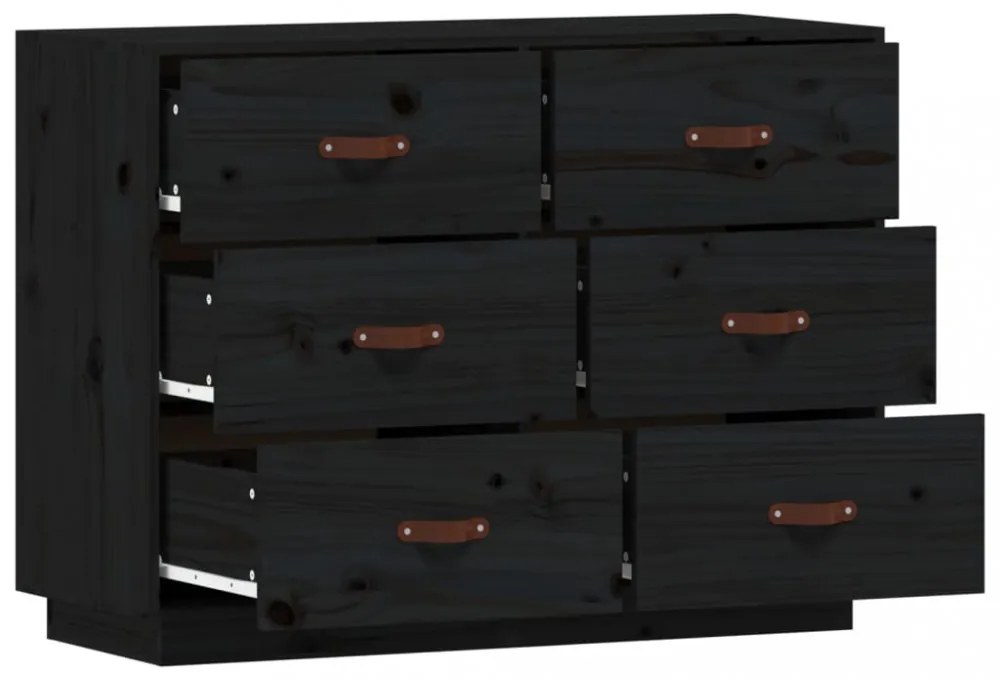 fekete tömör fenyőfa tálalószekrény 100 x 40 x 75 cm