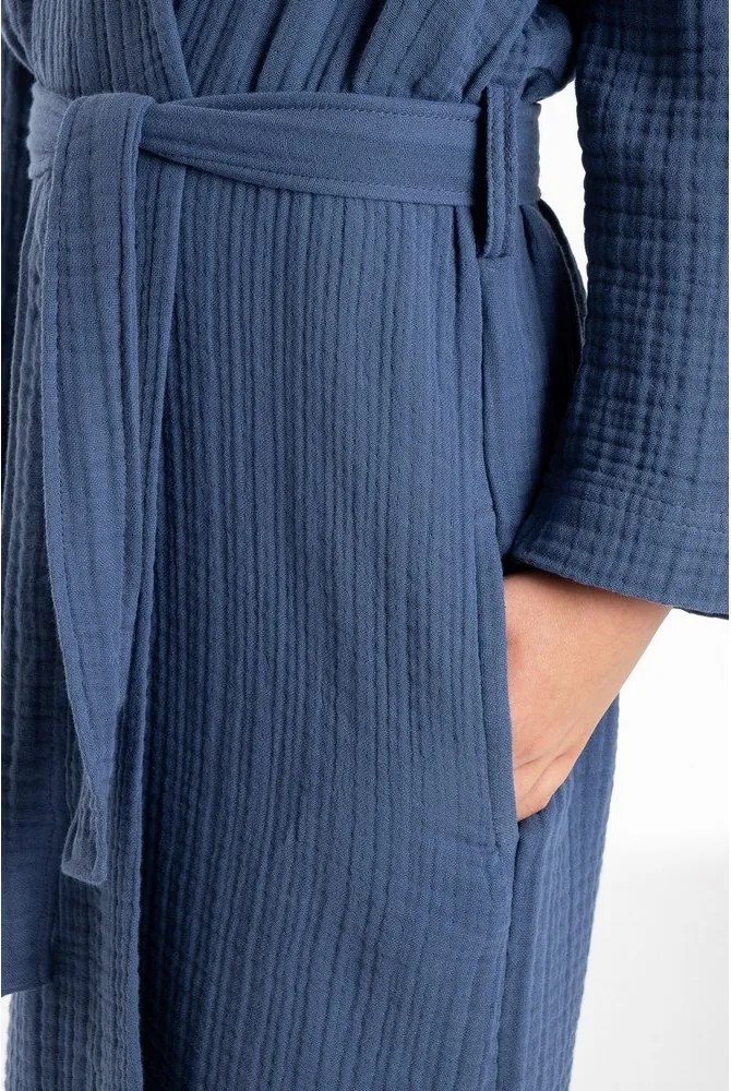 Sötétkék muszlin gyerek fürdőköpeny 5-6 év Muslin – Foutastic