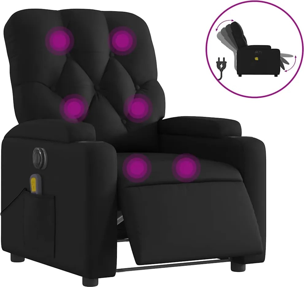 vidaXL fekete műbőr elektromos dönthető masszázsfotel