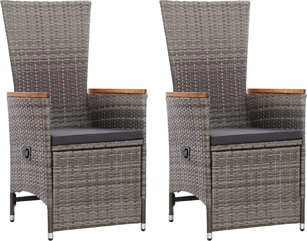 vidaXL 2 db szürke dönthető háttámlás polyrattan kerti szék párnával