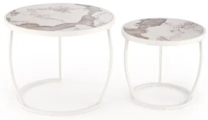 AURORO 2 db-os dohányzóasztal szett, bézs/fehér