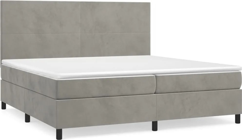 vidaXL világosszürke bársony rugós ágy matraccal 200x200 cm