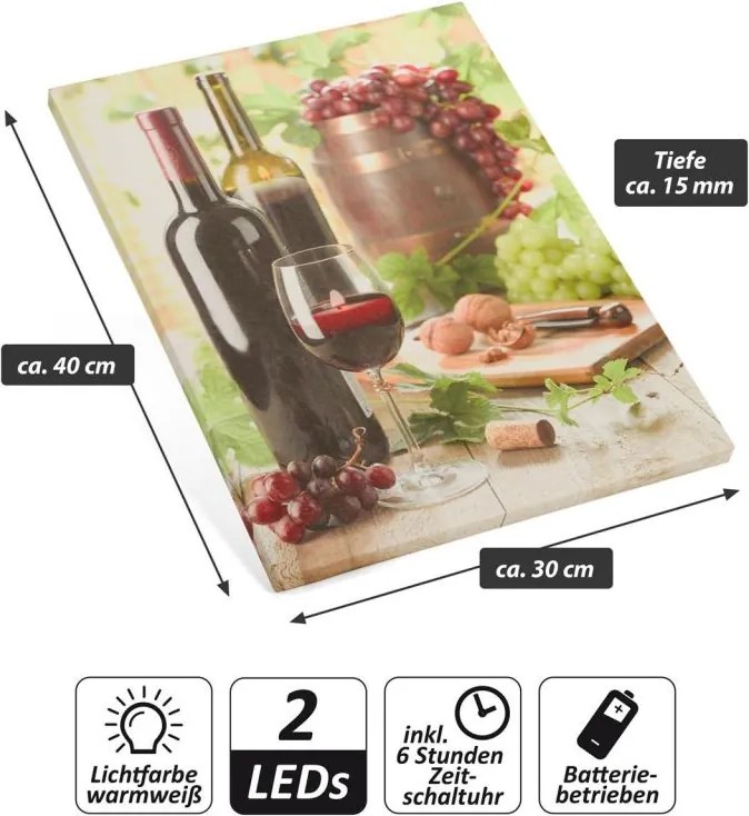 NEXOS Falikép bort ábrázoló 2 LED 30 x 40 cm