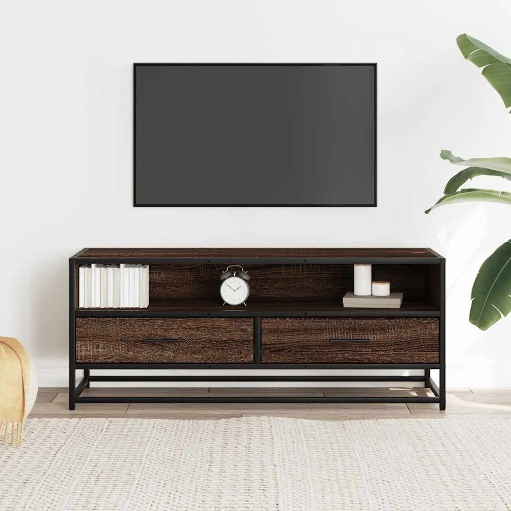 barna tölgy színű szerelt fa és fém TV-szekrény 100x34,5x40 cm