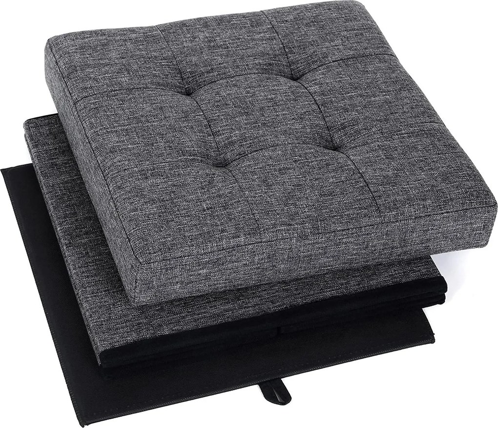 Összecsukható tárolópuff, 43 l, 38 x 38 x 38 cm, 300 kg statikus teherbírás, sötétszürke