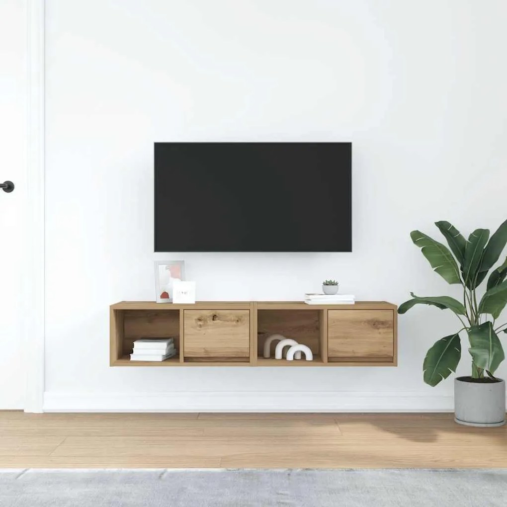 2 db kézműves tölgy szerelt fa TV-szekrény 60x31x25,5 cm