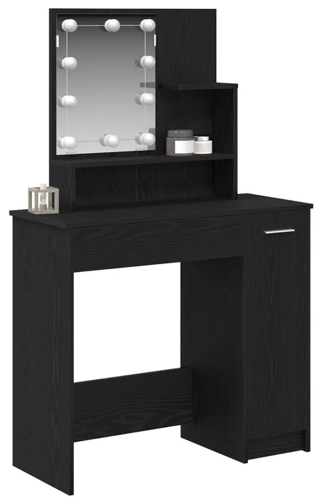 LED Sminkasztal Fekete Tölgy színben - 86.5 x 35 x 136 cm