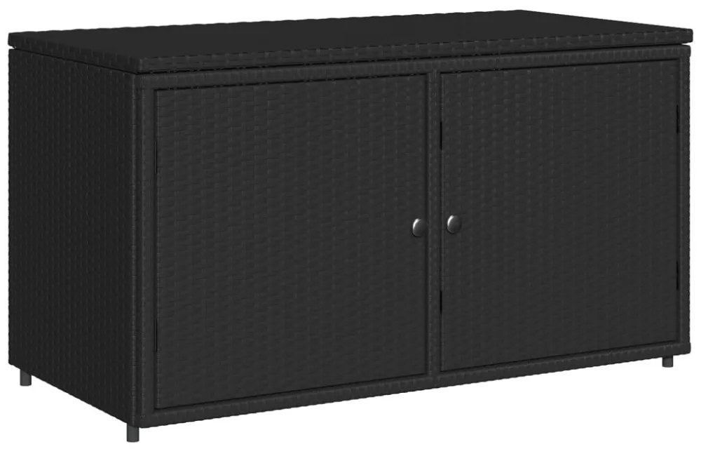 fekete polyrattan kerti tárolószekrény 110 x 55 x 60,5 cm