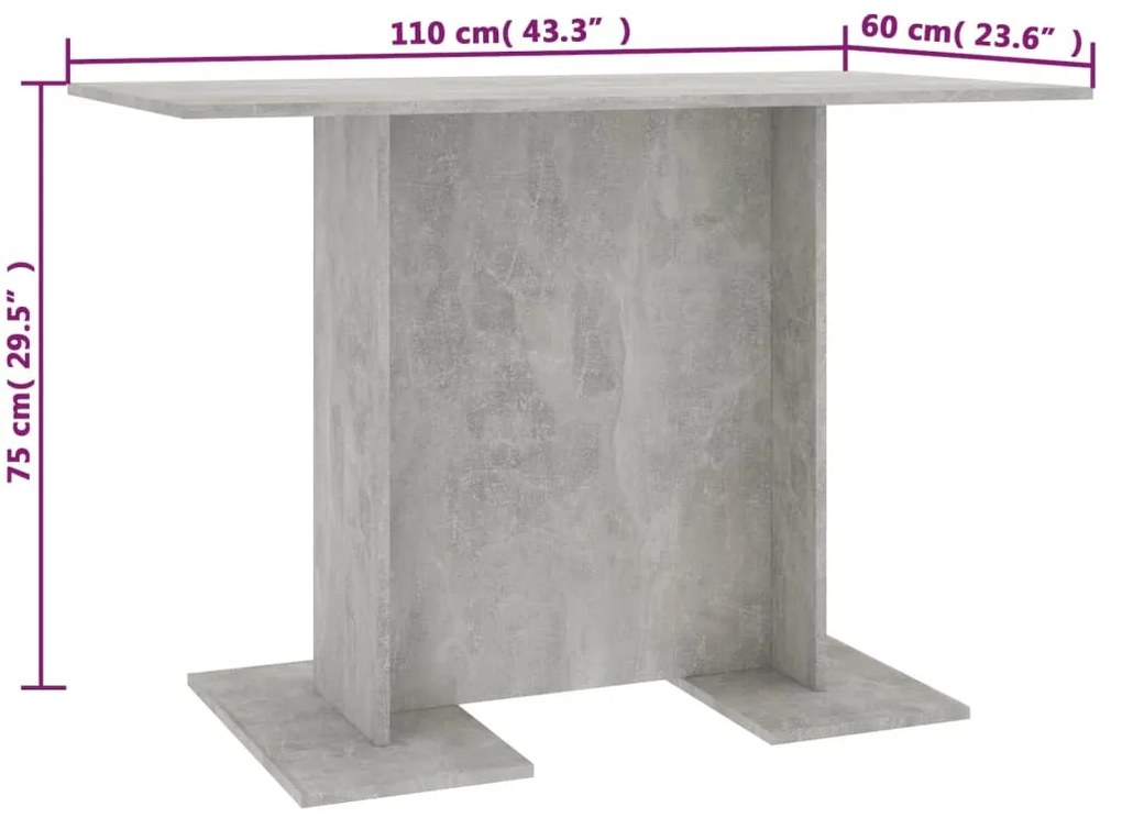 betonszürke szerelt fa étkezőasztal 110 x 60 x 75 cm