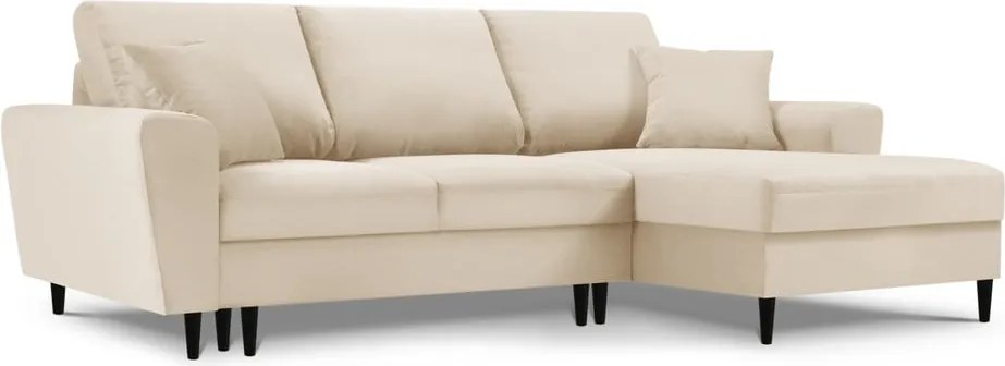 Bézs kordbársony kinyitható tárolóhelyes sarokkanapé (jobb oldali-heverő résszel) Kyoto – Cosmopolitan Design