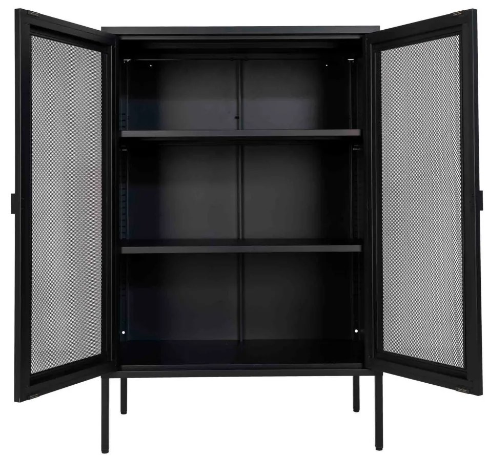 Melbourne vitrin, fekete fém, 2 hálós ajtó, 80x40x120 cm