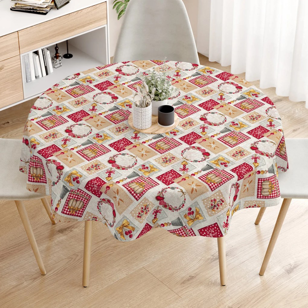 Goldea karácsonyi asztalterítő loneta - karácsonyi díszek - patchwork - kör alakú Ø 60 cm