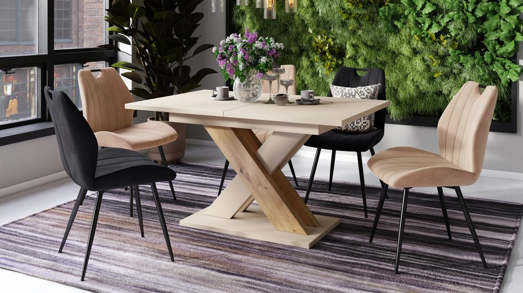 Mazzoni KARO Bézs (Pezsgő)/Artisan Tölgy - MODERN 180 cm-re BŐVÍTHETŐ ASZTAL!