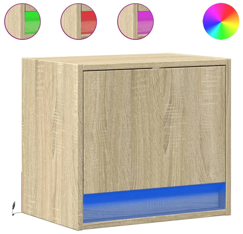 2 db sonoma tölgy színű fali éjjeliszekrény LED-világítással