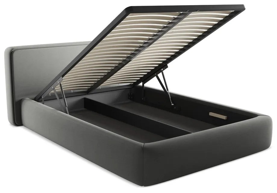 Szürke kárpitozott ágyneműtartós franciaágy ágyráccsal 140x200 cm Kiana – Makamii