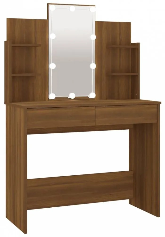 Barna tölgyszínű led-es fésülködőasztal 96 x 40 x 142 cm