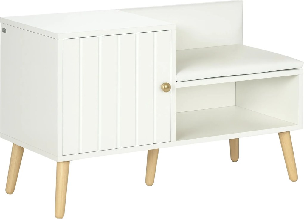 HOMCOM Cipőtároló Pad üléspárnával és Nyitott Polccal 4 Pár Cipőhöz - Cipőpadló Előszobába, Előcsarnokba, Nappaliba 80x33x49 cm Fehér | Aosom