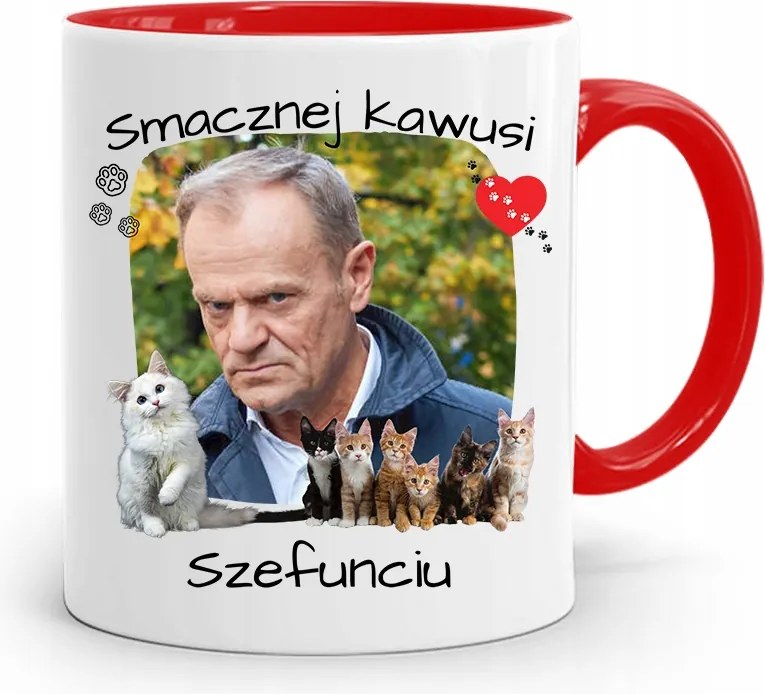 Donald Tusk Piros Bögre Platform Ajándék fényképes nyomtatással