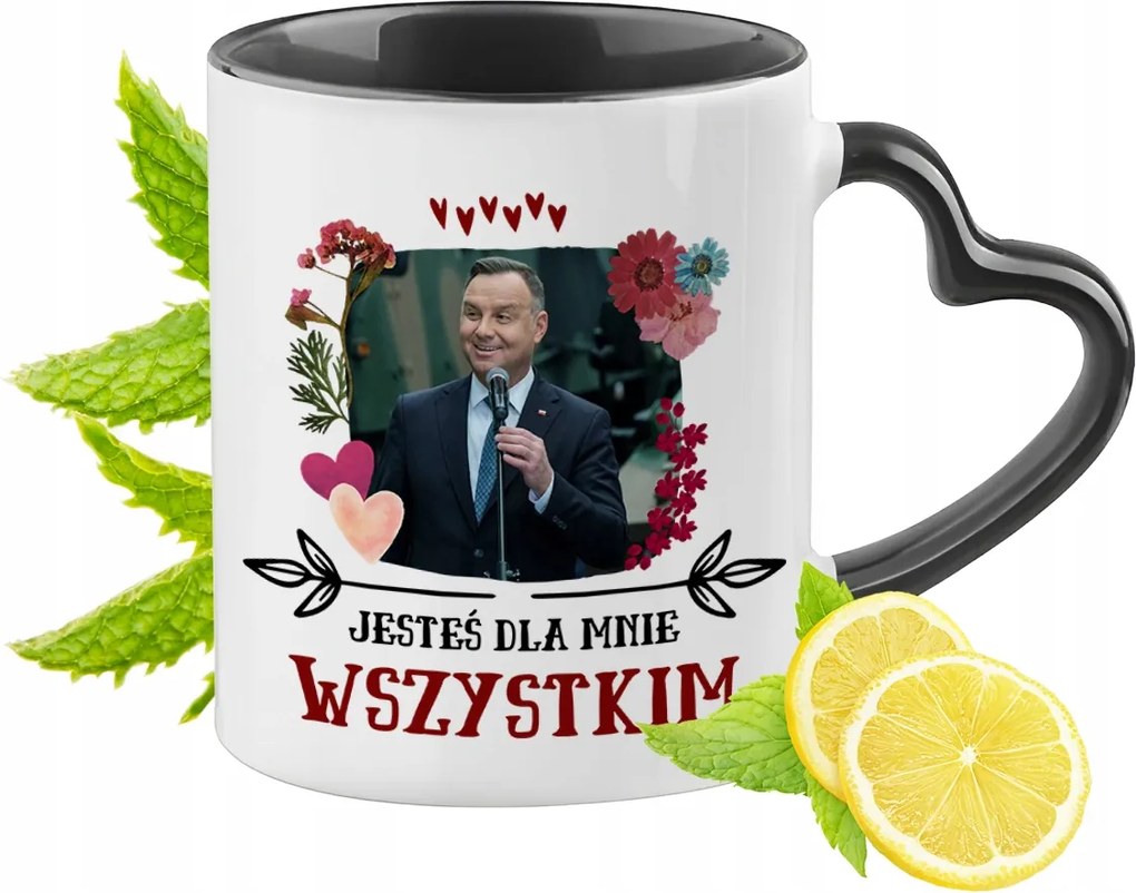 Andzej Duda PiS Fekete Bögre Szív Alakú Füllel Ajándék