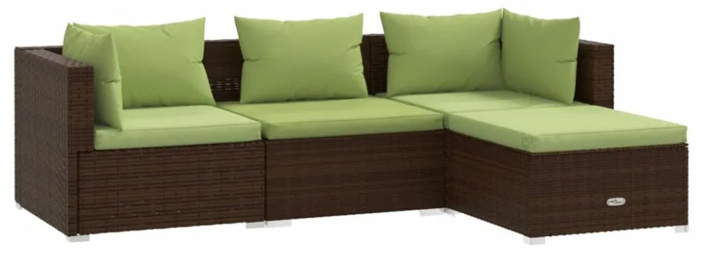 vidaXL 4 részes barna polyrattan kerti bútorszett párnákkal