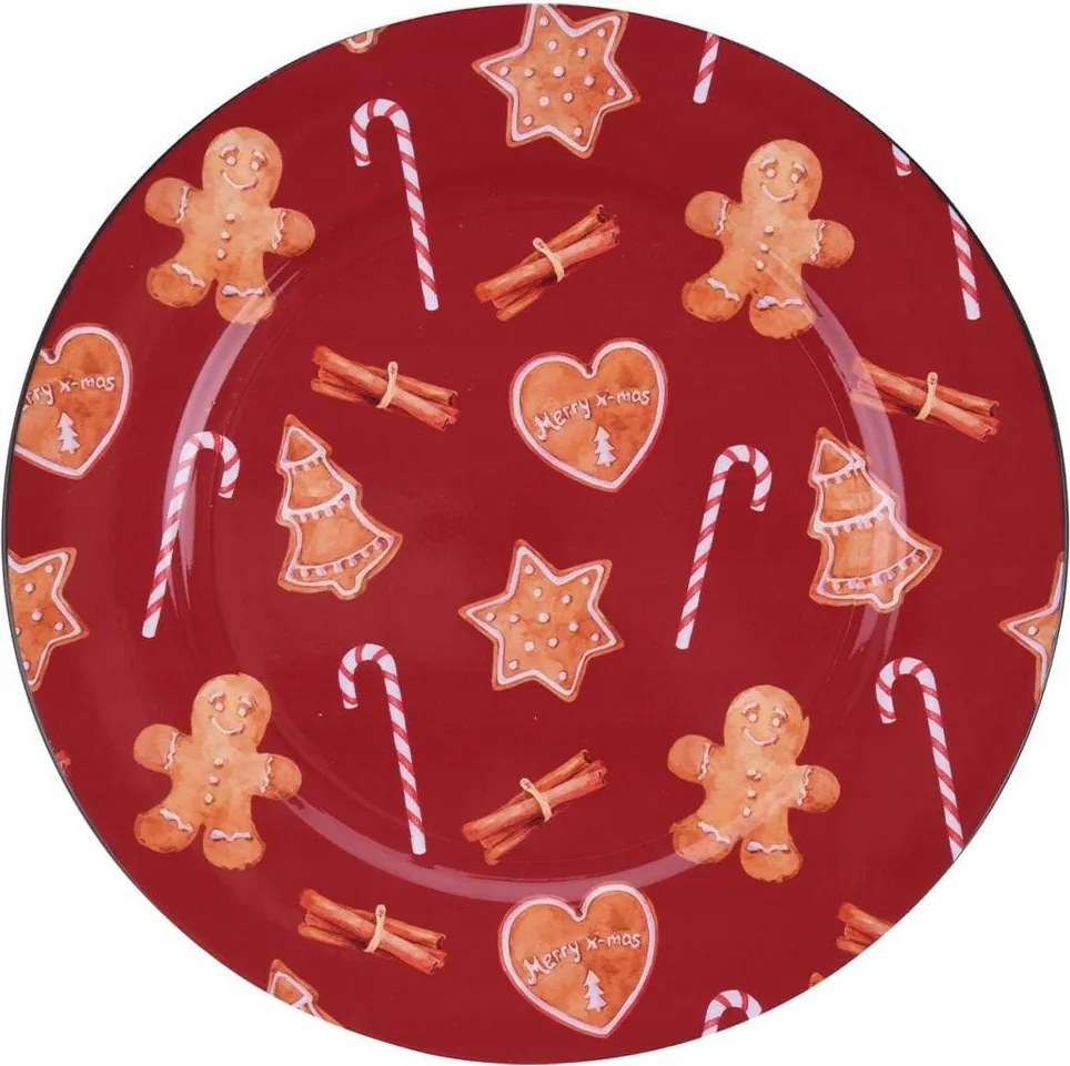 Dekorációs tányér piros karácsonyi 33cm