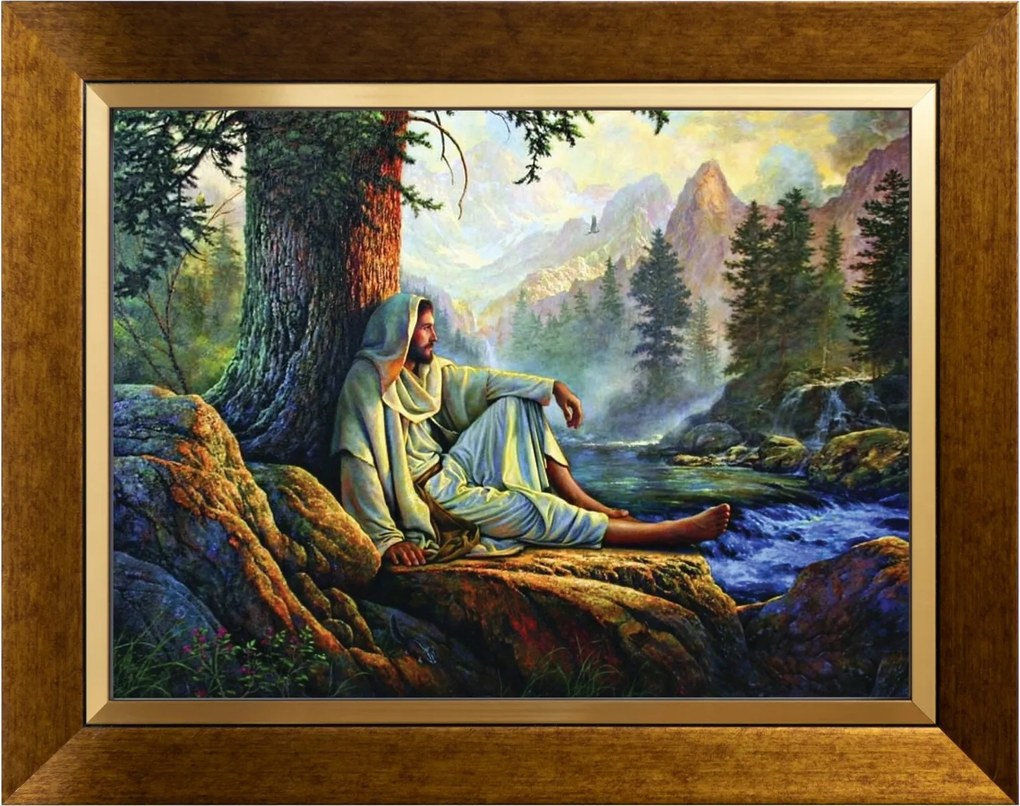 Jézus A Folyón Szakrális Vászonkép Arany Díszített Keretben 30X40