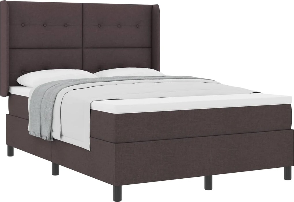 vidaXL Boxrugós ágy matracmal sötétbarna 140 x 190 cm szövet