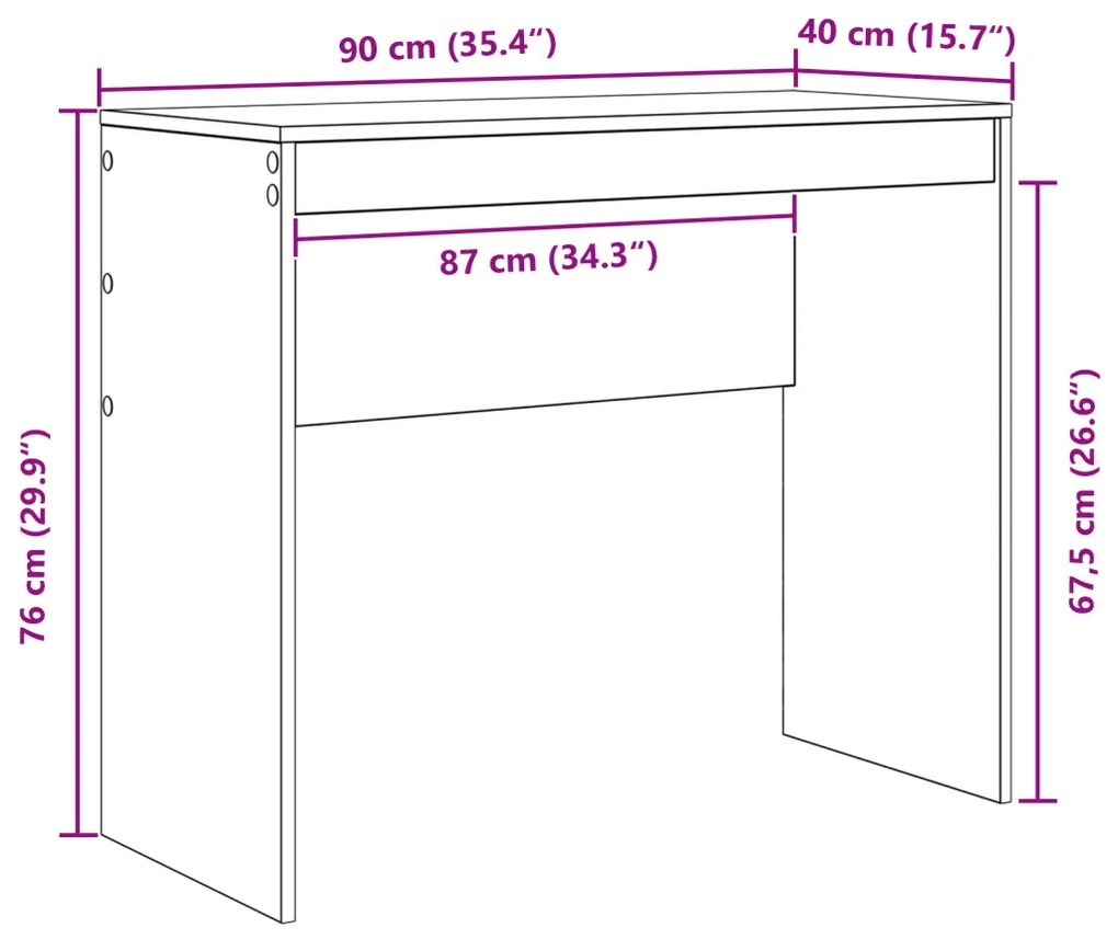 vidaXL Íróasztal Fekete tölgy Tervezett fa 90 x 40 x 76 cm Íróasztal