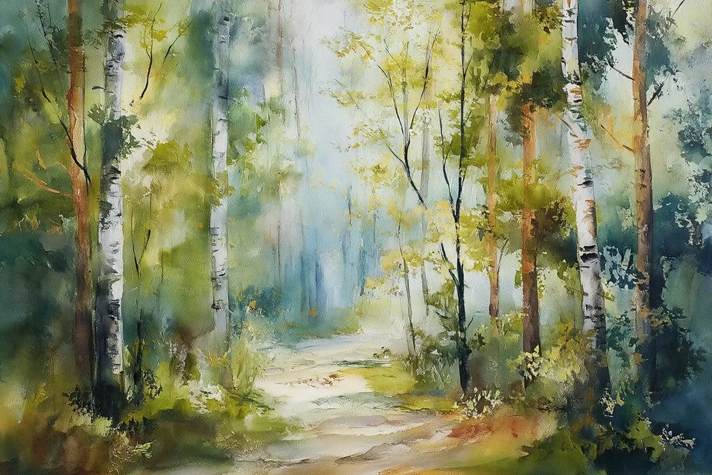 Fotótapéta Flizelina Tájkép Erdő Nyírfák Út 152,5x104 ragasztó